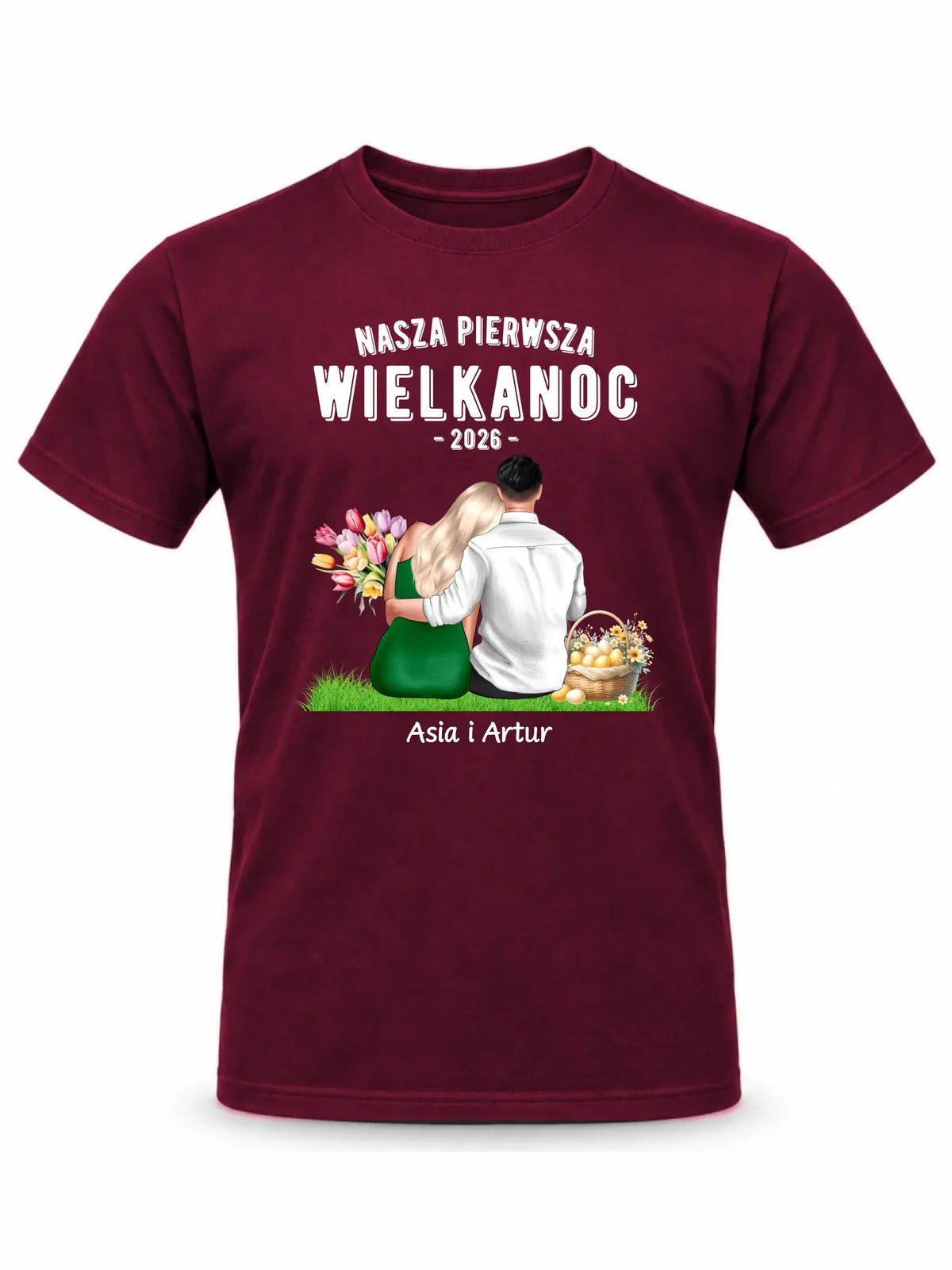Koszulka męska wielkanocna dla par - Nasza pierwsza Wielkanoc - personalizowana WN16