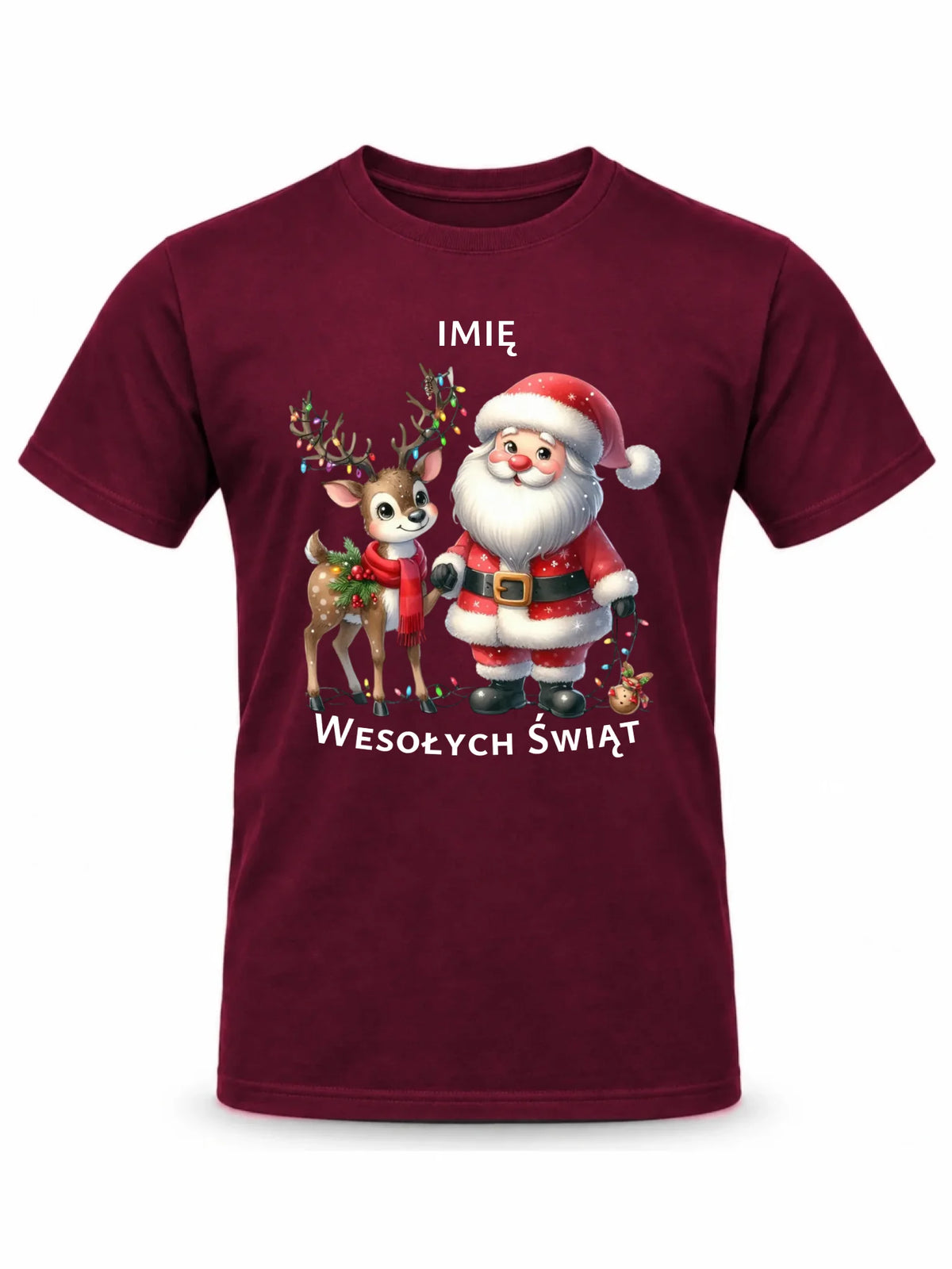 Koszulka męska świąteczna - Mikołaj z reniferem - personalizowana BN09