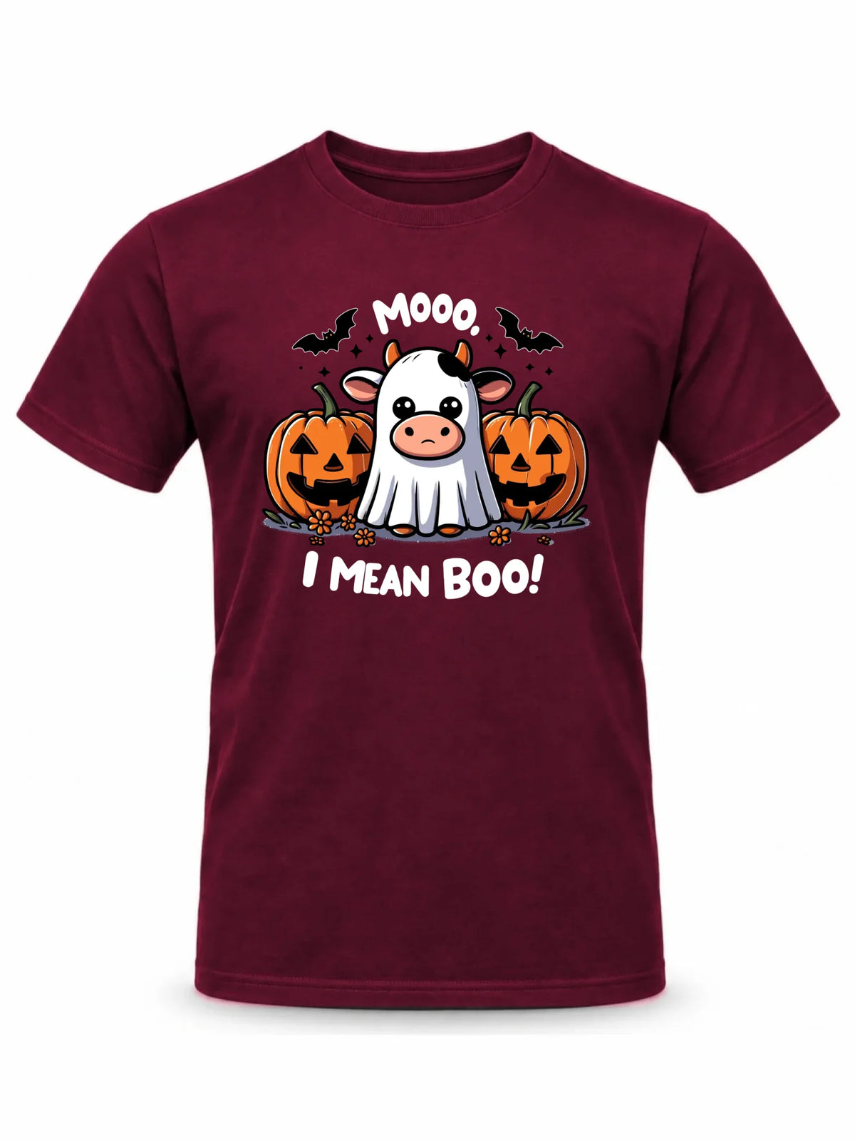 Koszulka męska na Halloween - Mooo I mean Boo! - z dynią i duchem HL14