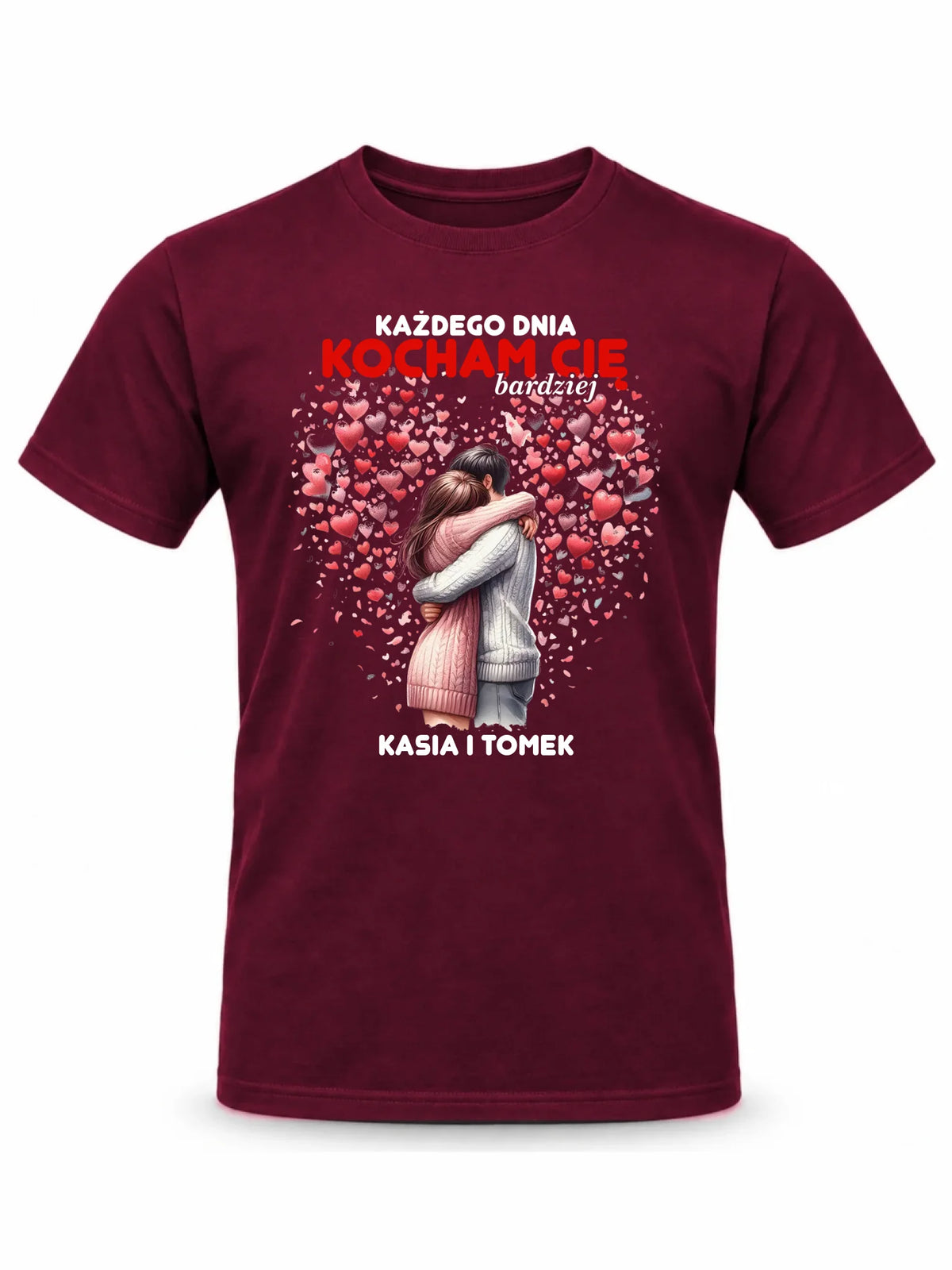 Koszulka męska dla par - Każdego dnia kocham Cię bardziej - personalizowana W09