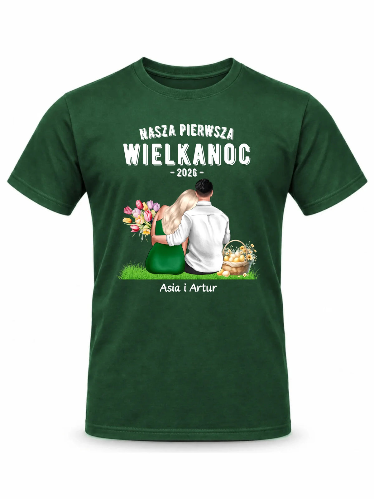 Koszulka męska wielkanocna dla par - Nasza pierwsza Wielkanoc - personalizowana WN16