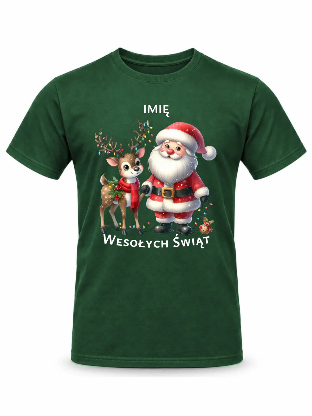 Koszulka męska świąteczna - Mikołaj z reniferem - personalizowana BN09