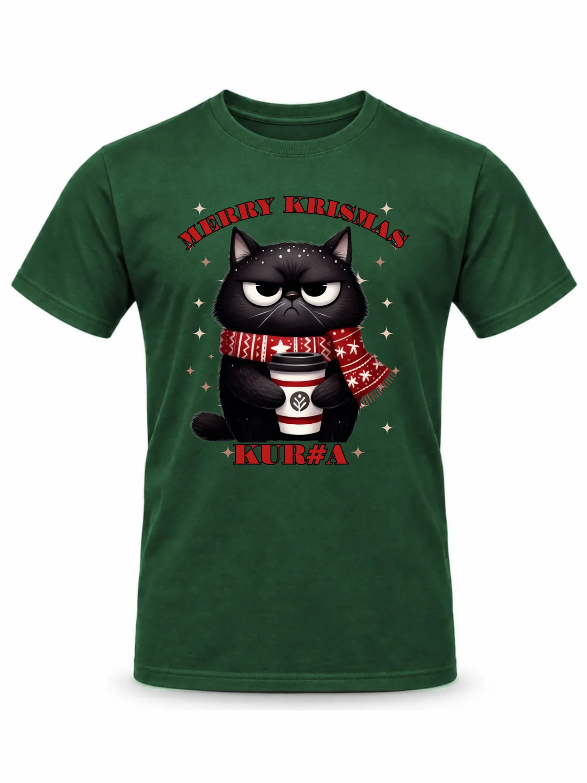 Koszulka męska świąteczna - Zburczany kot Merry Krismas kur#a - bez cenzury BN34