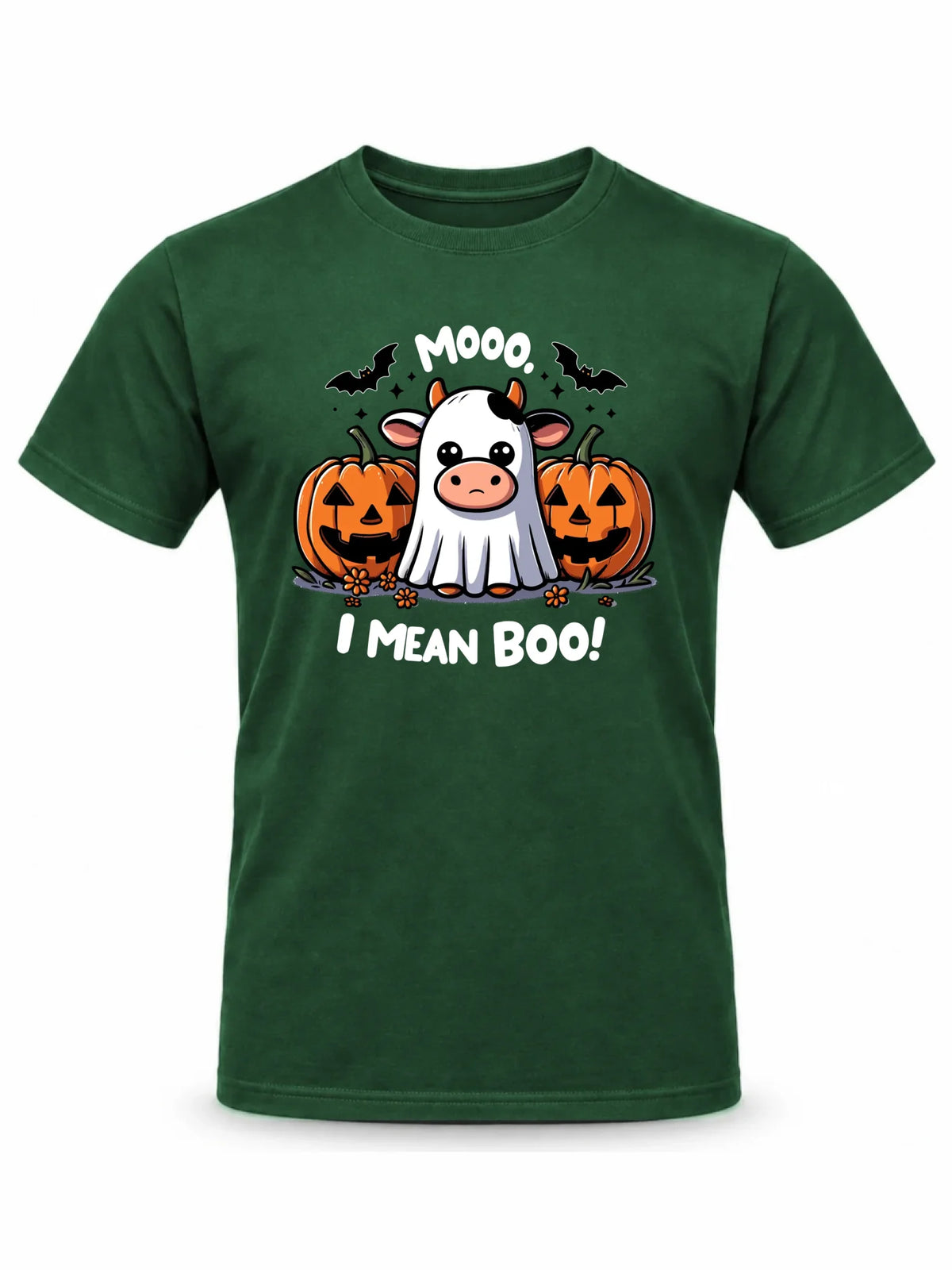 Koszulka męska na Halloween - Mooo I mean Boo! - z dynią i duchem HL14