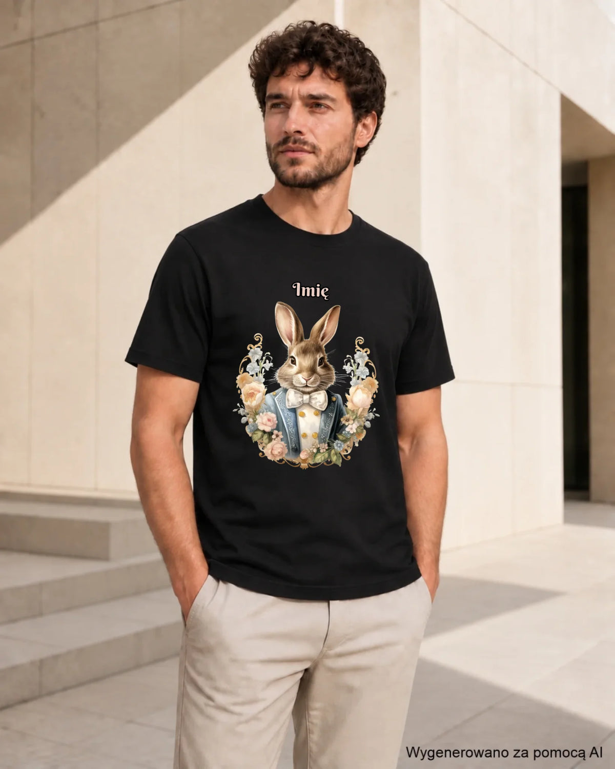 Koszulka męska na Wielkanoc - Elegancki Pan Zając - personalizowana WN06