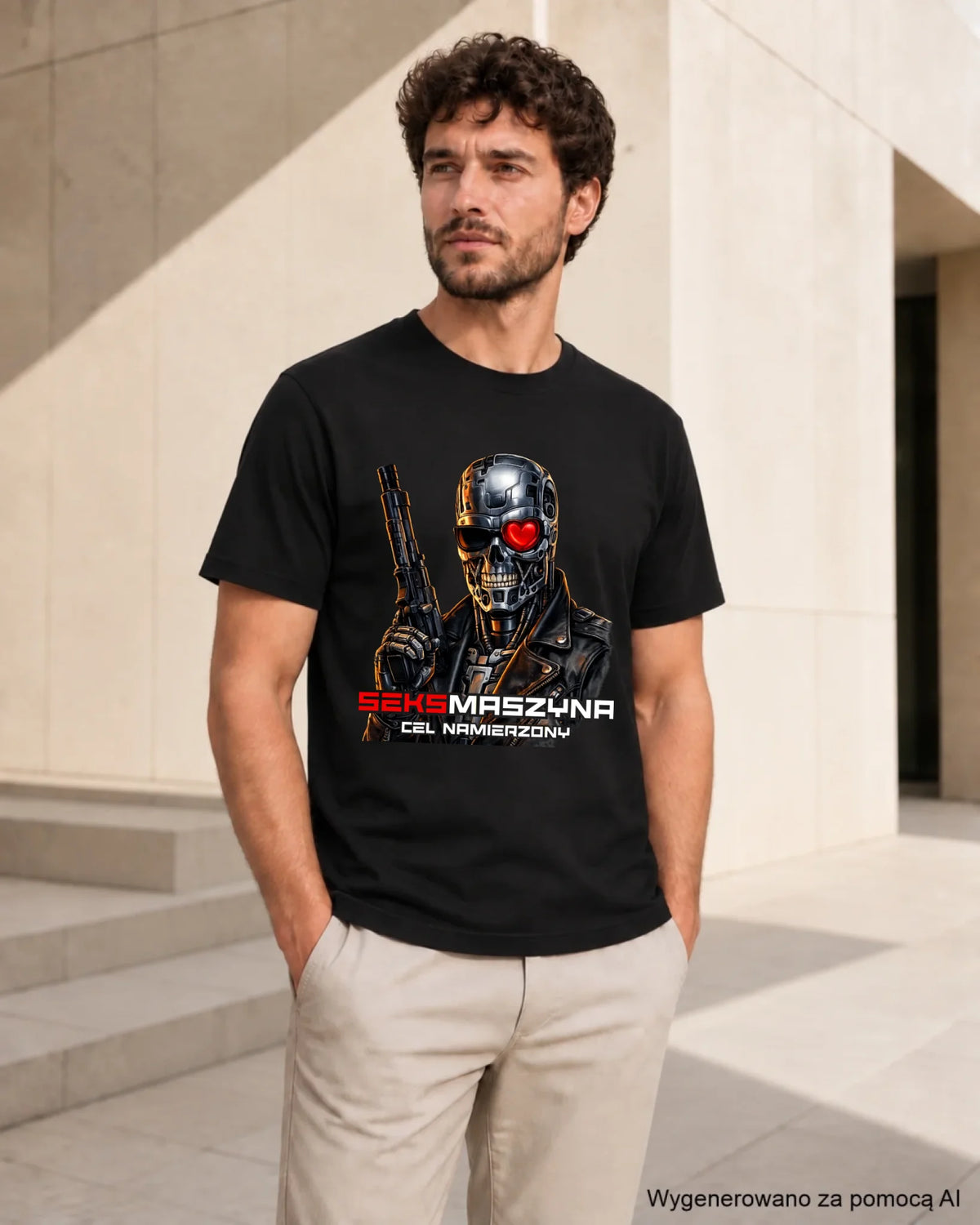 Koszulka męska dla faceta - Cyborg z sercem Seks maszyna DCH32