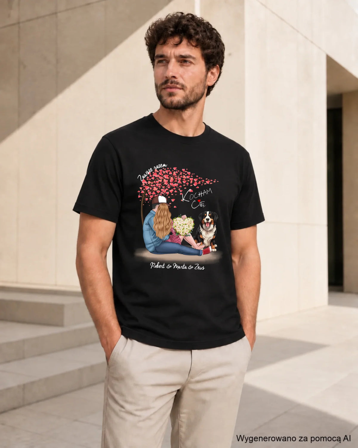 Koszulka męska dla par + Berneńczyk - Zawsze razem - personalizowana W04A