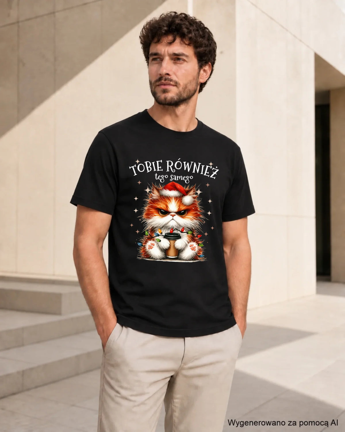 Koszulka męska świąteczna - Grumpy Cat Tobie również tego samego BN32
