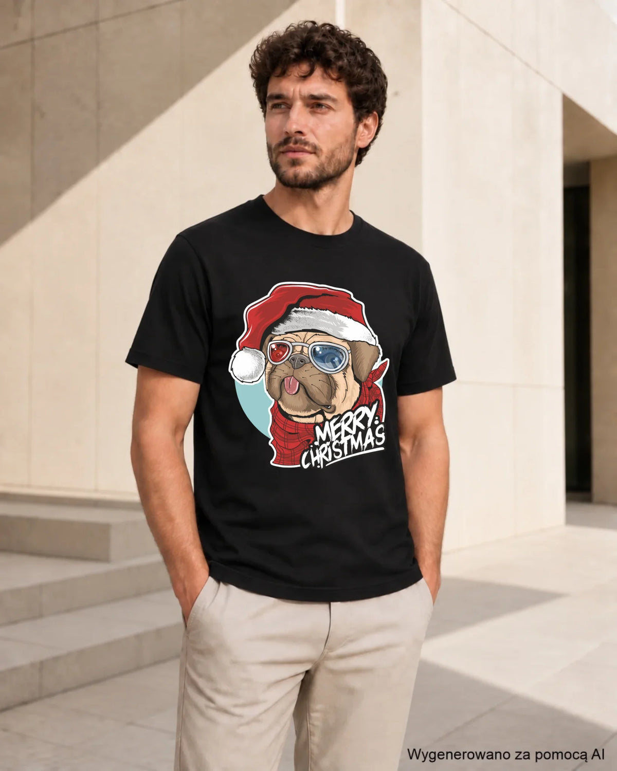 Koszulka męska świąteczna - Mops Merry Christmas BN62