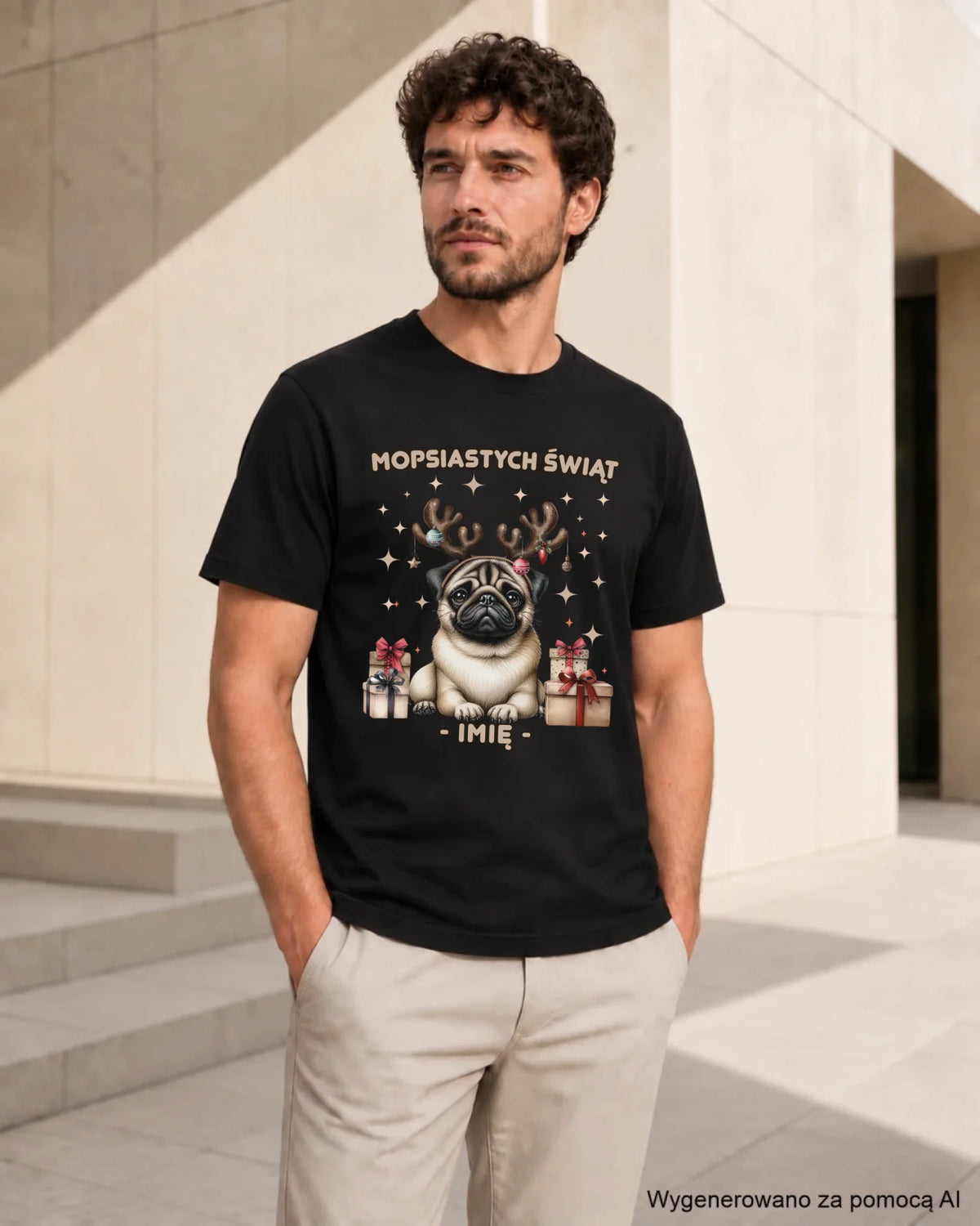 Koszulka męska świąteczna - Mops Mopsiastych świąt - personalizowana BN91