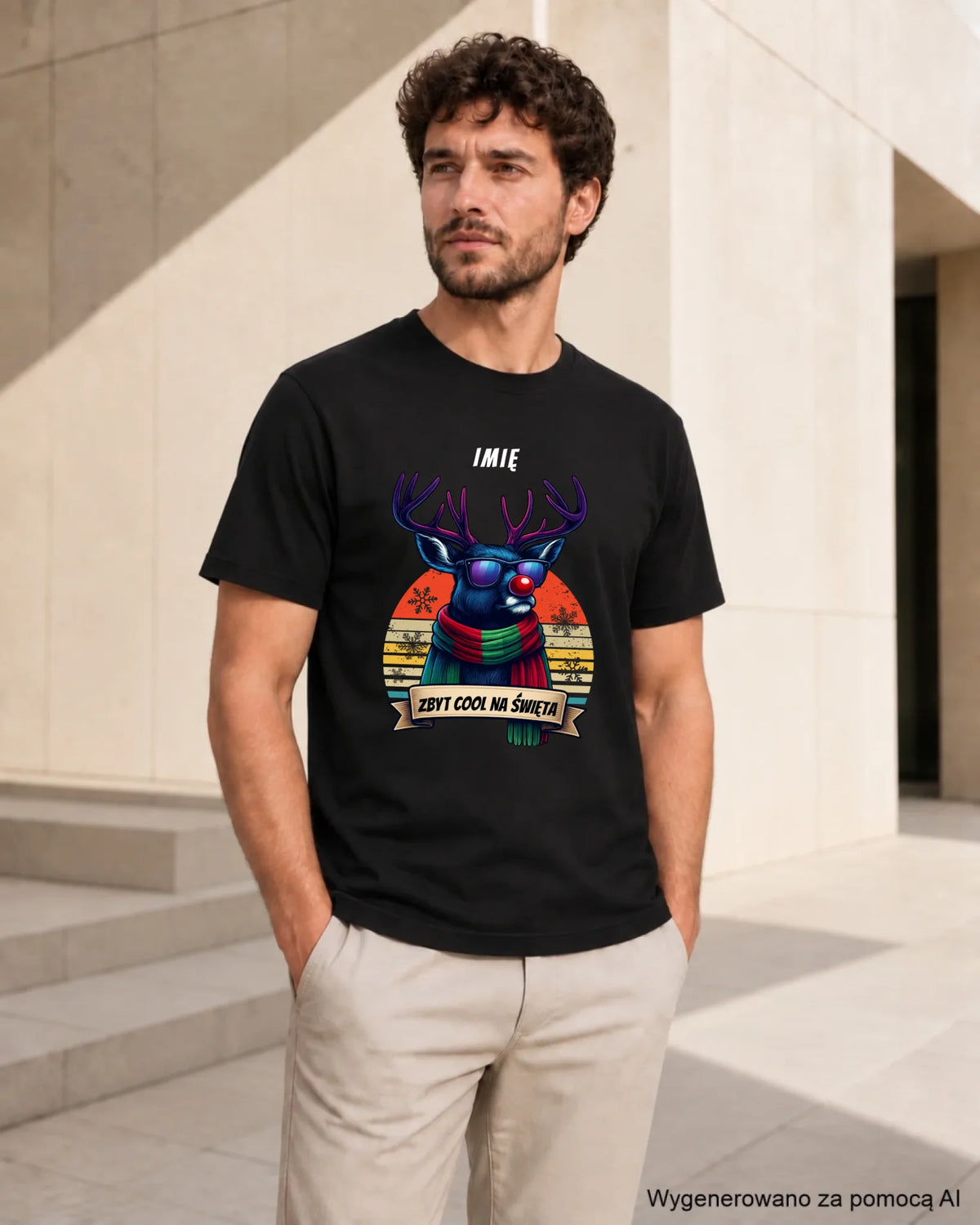 Koszulka męska świąteczna z reniferem - Zbyt cool na święta - personalizowana BN128