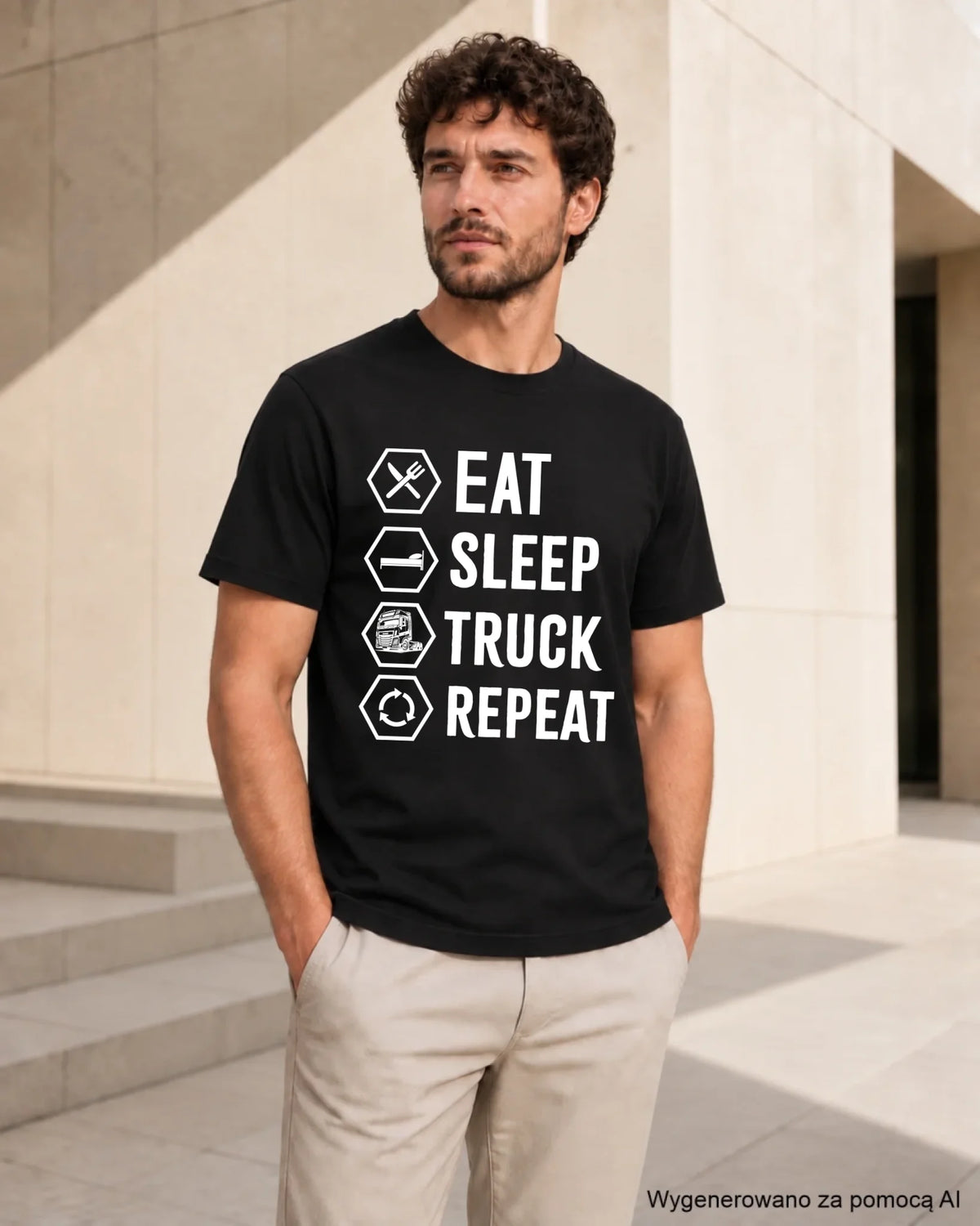 Koszulka męska dla kierowcy ciężarówki - Eat Sleep Truck Repeat ZKT05