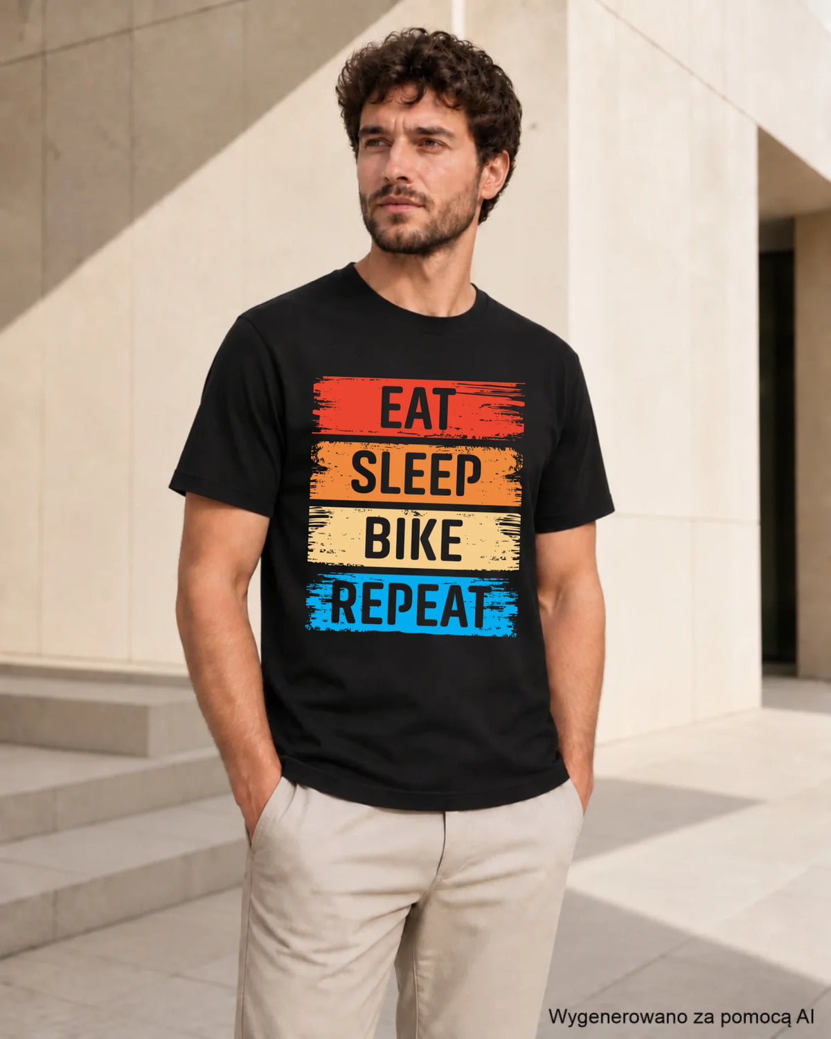 Koszulka męska na rower - Eat sleep bike repeat HR03