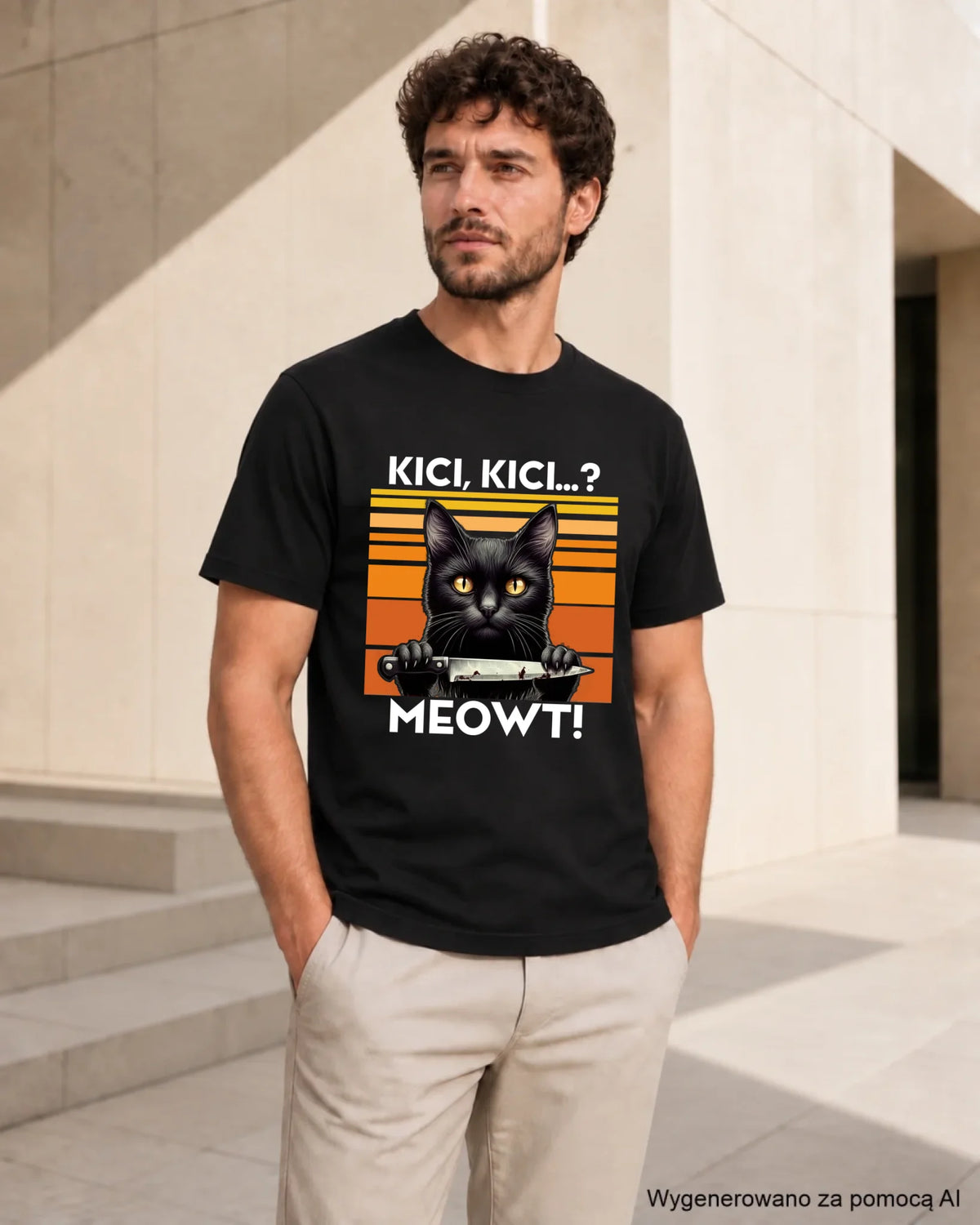 Koszulka męska - Kot z nożem - Kici, kici... MEOWT! HL17