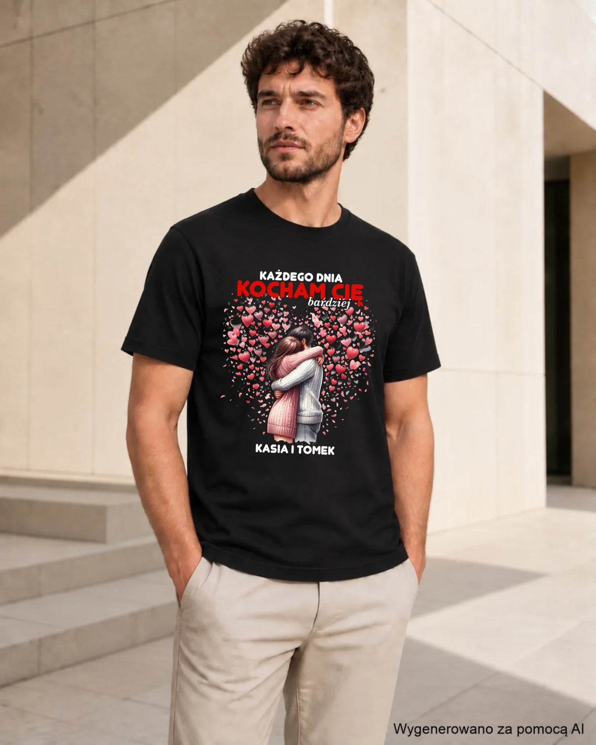 Koszulka męska dla par - Każdego dnia kocham Cię bardziej - personalizowana W09