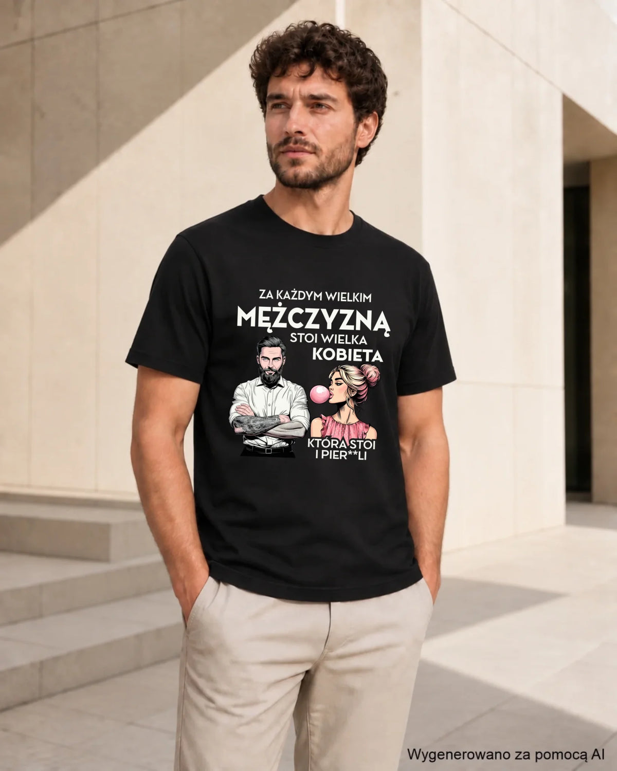 Koszulka męska - Za każdym wielkim mężczyzną stoi wielka kobieta - śmieszny nadruk DCH27