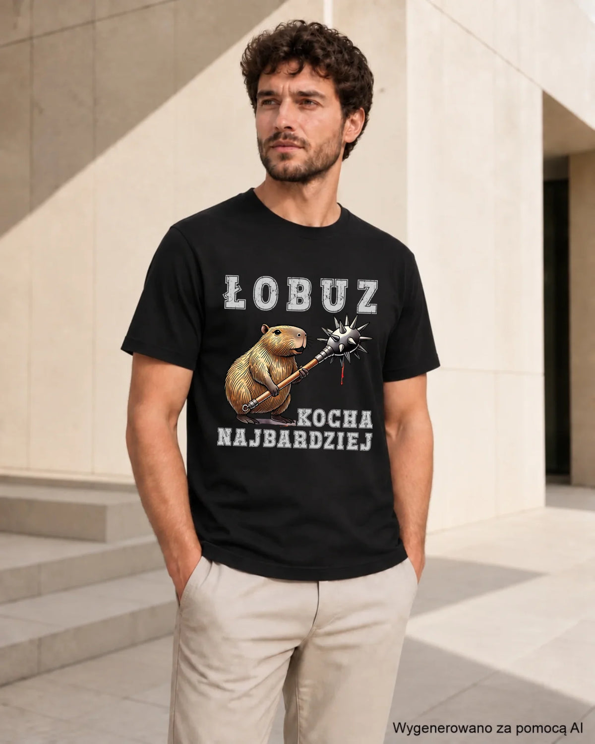 Koszulka męska - prezent dla chłopaka - Łobuz kapibara z maczugą DCH17