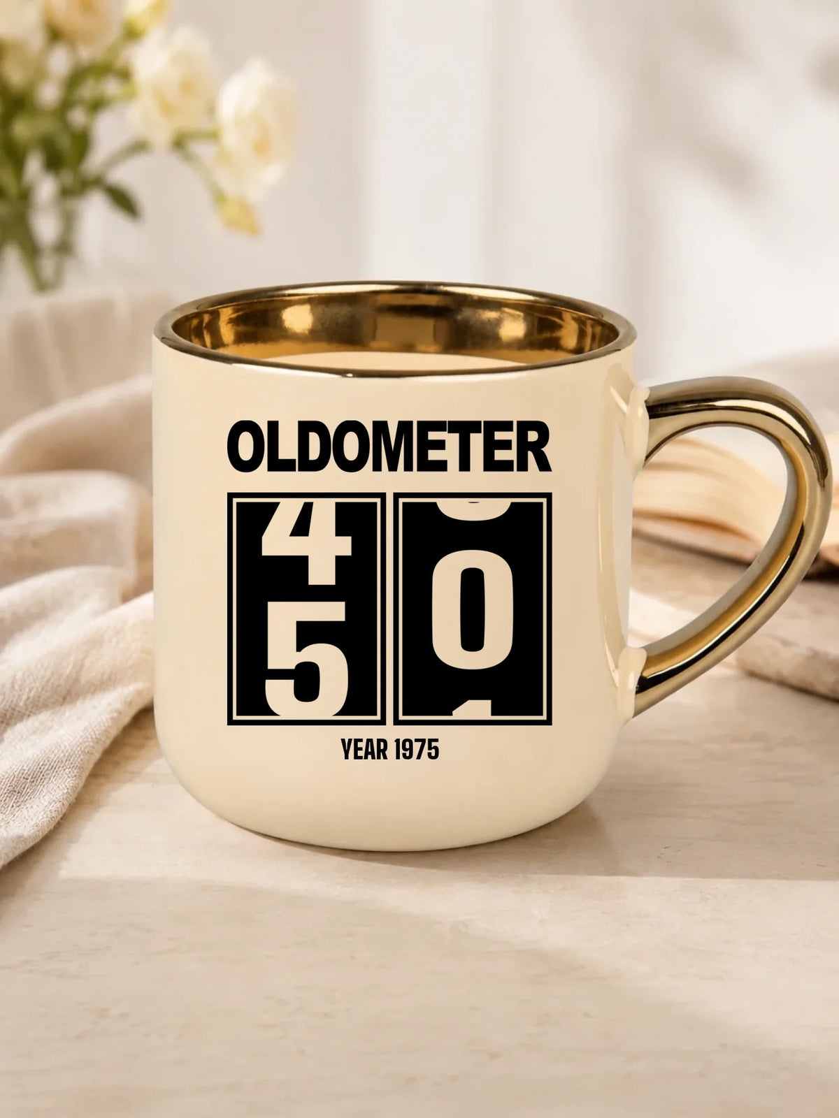 Kubek ze złotym rantem na urodziny - Oldometer wybierz wiek 20-85 lat