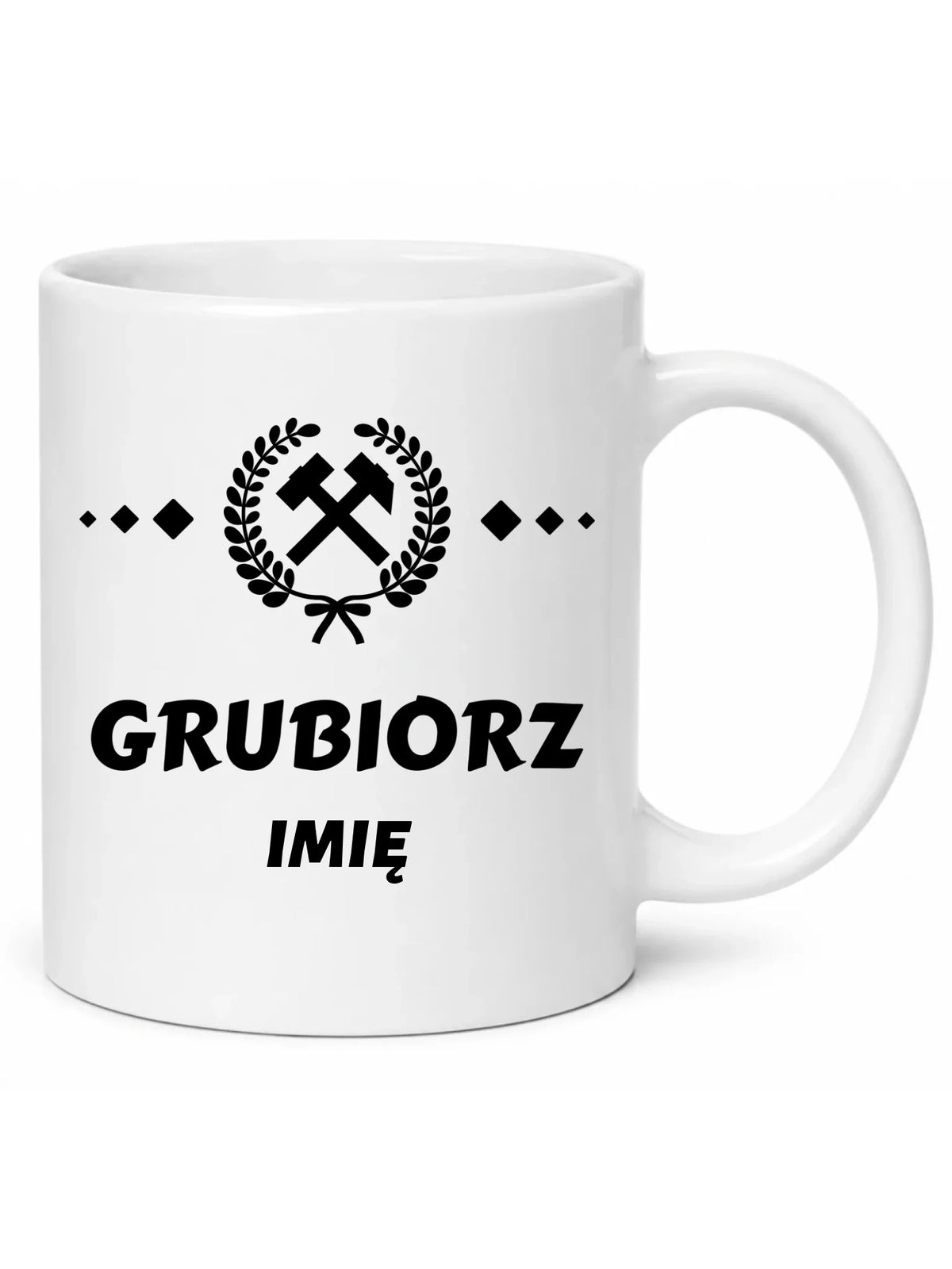 Biały kubek z imieniem dla górnika - Grubiorz