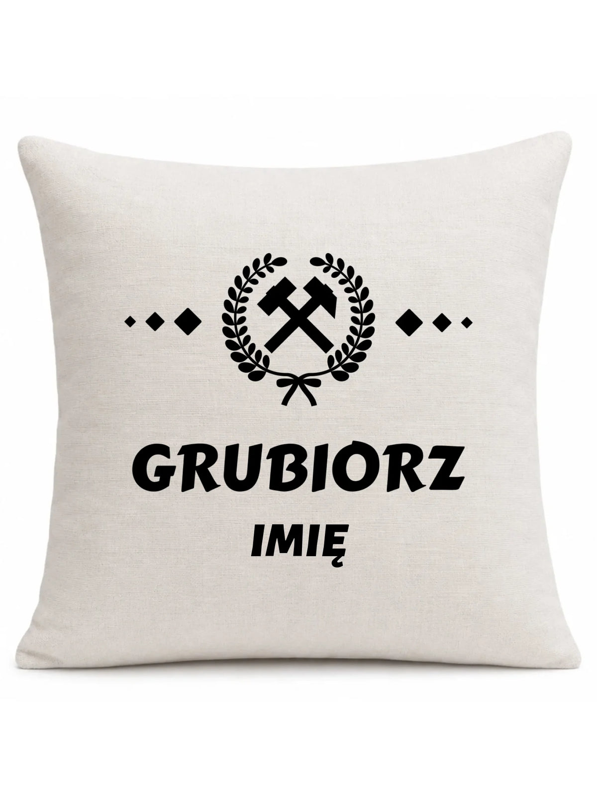 Kremowa poduszka lniana z imieniem dla górnika - Grubiorz