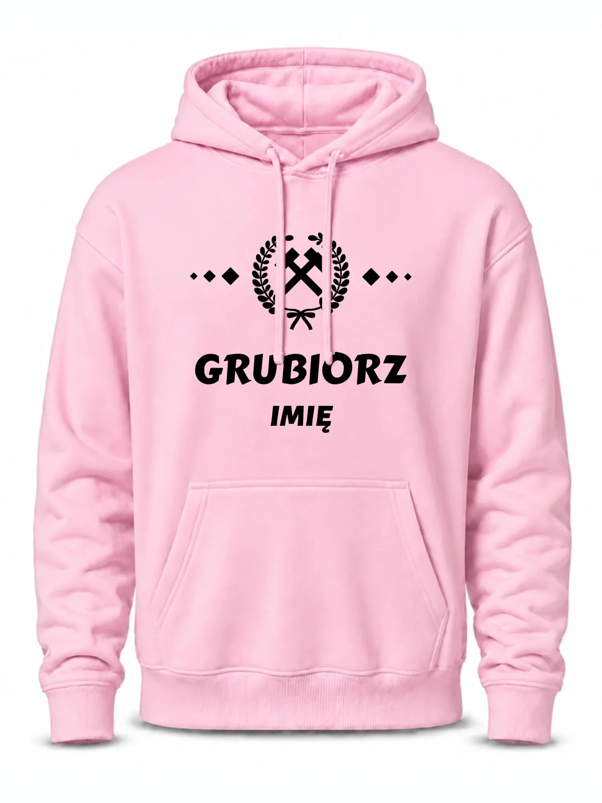 Różowa bluza męska z kapturem z imieniem dla górnika - Grubiorz