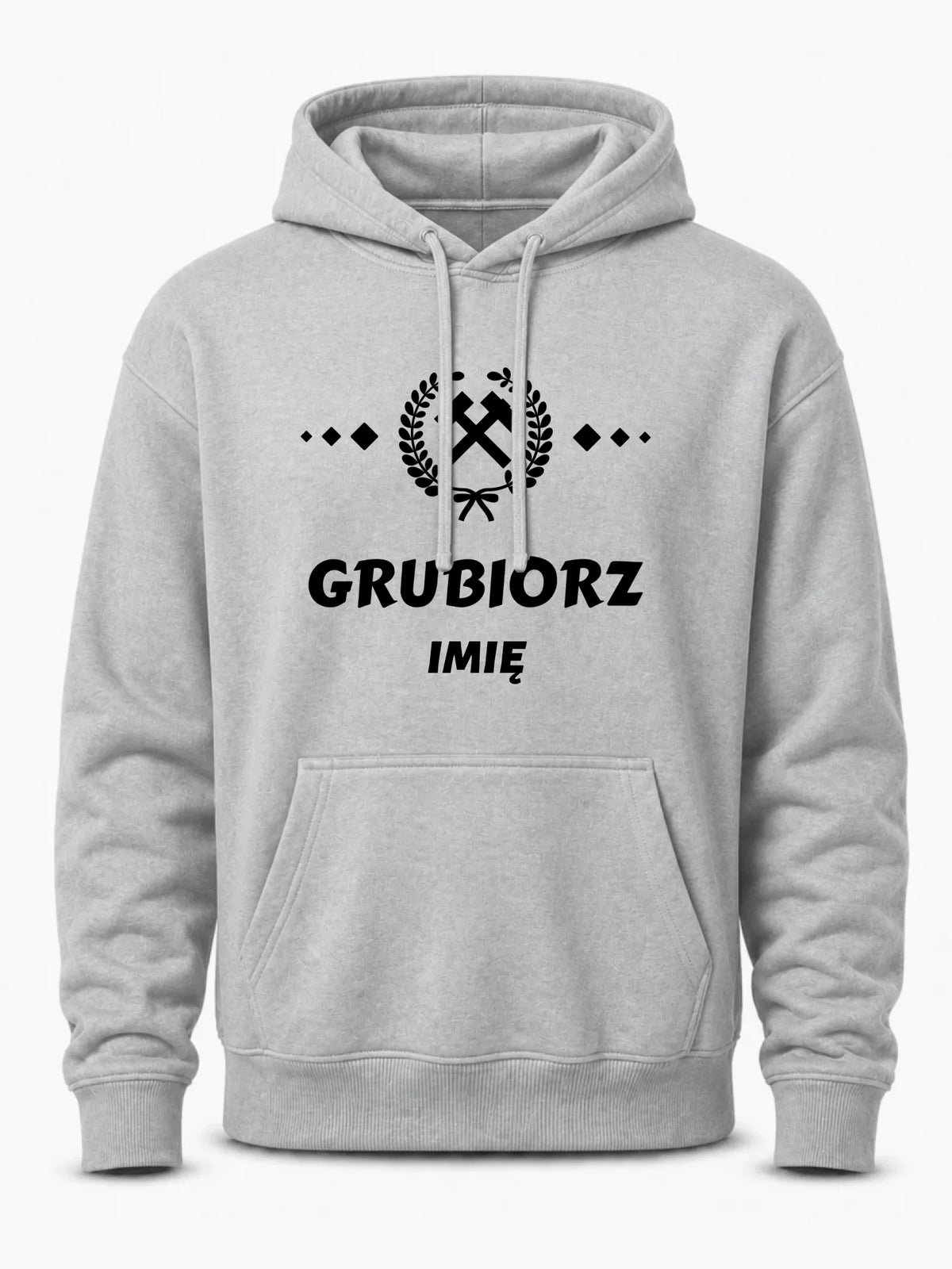 Szara bluza męska z kapturem z imieniem dla górnika - Grubiorz