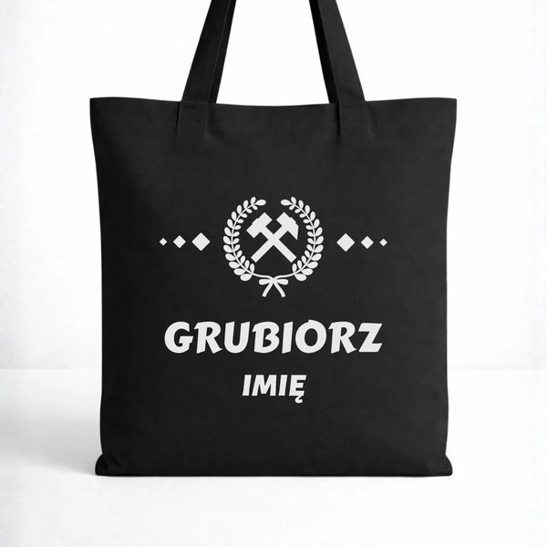 Czarna torba z imieniem dla górnika - Grubiorz