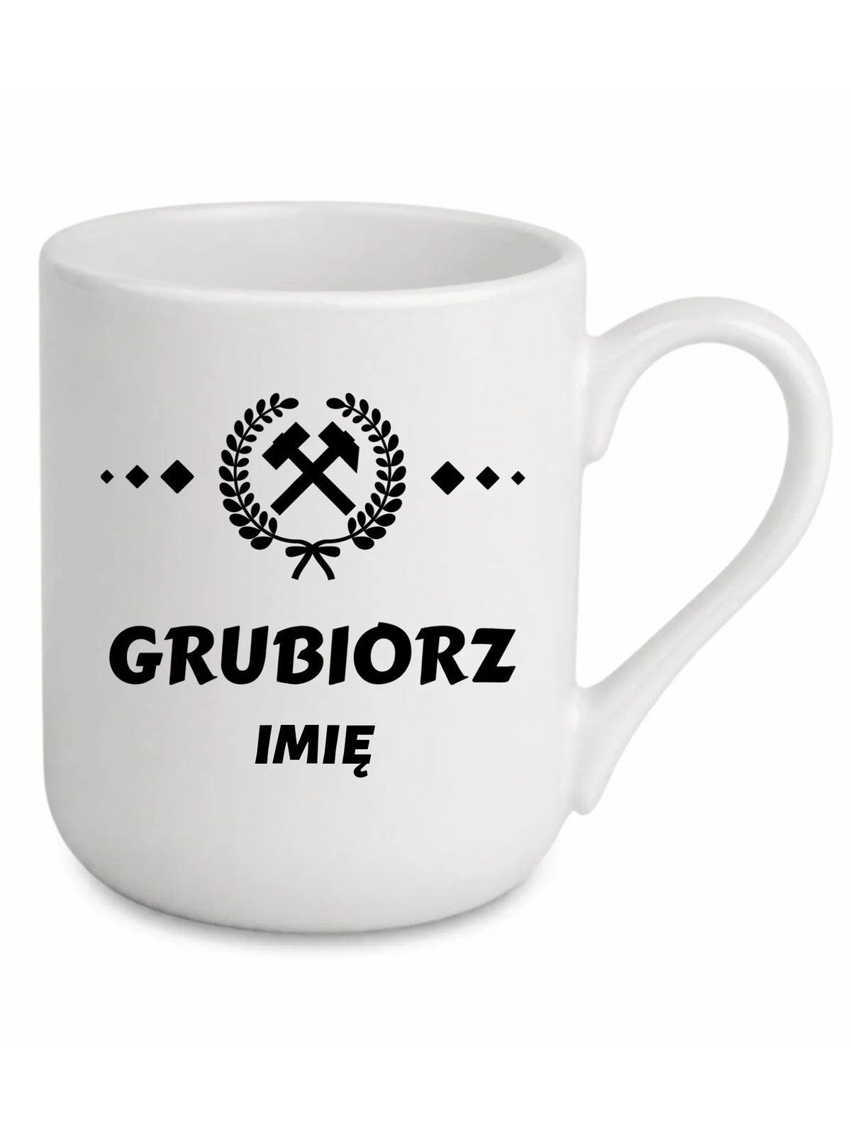 Biały kubek elegant z imieniem dla górnika - Grubiorz