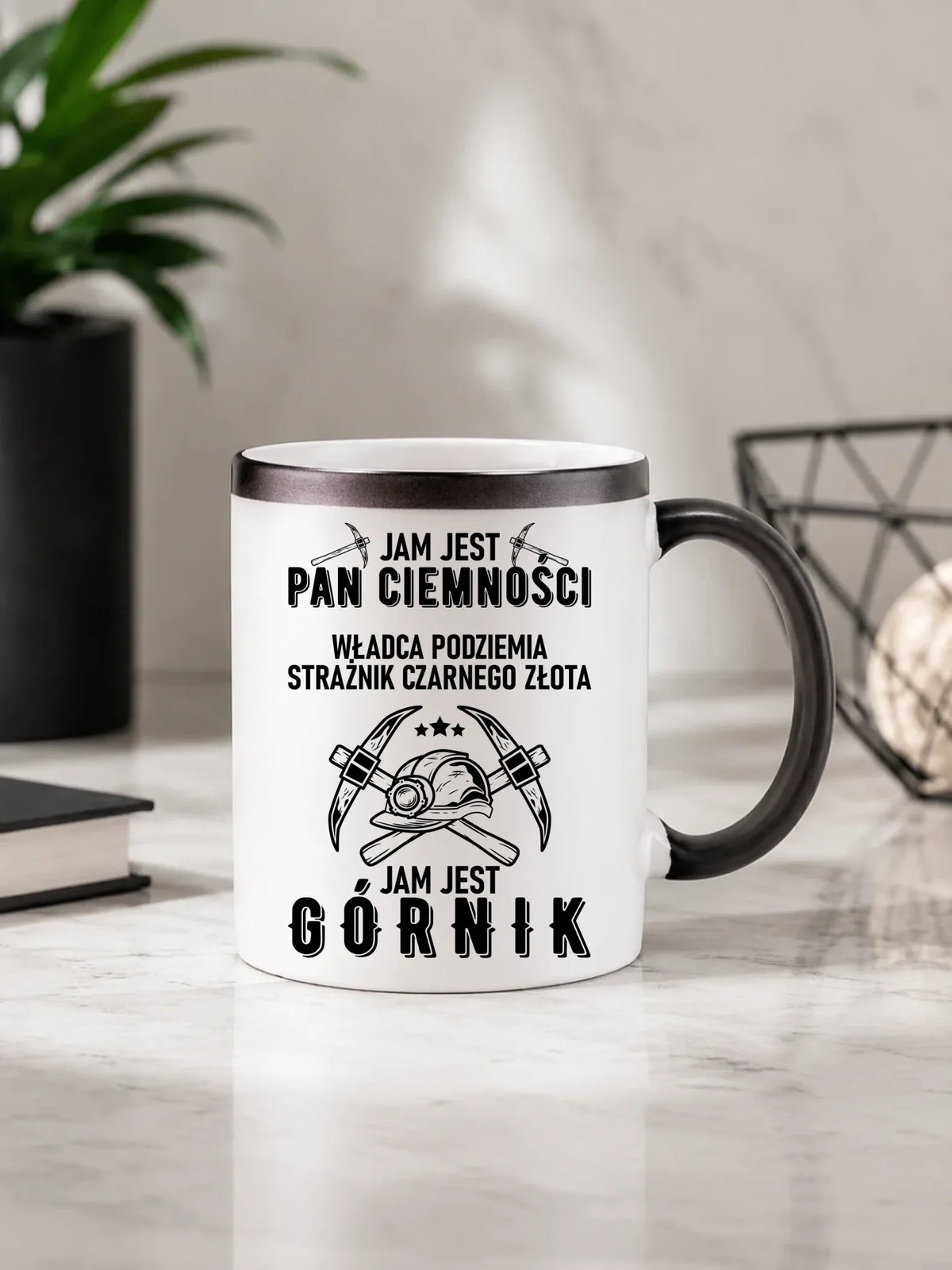 Śmieszny prezent na święta zmieniający kolor kubek magiczny z ukrytym nadrukiem - Pan Ciemności, Jam jest Górnik