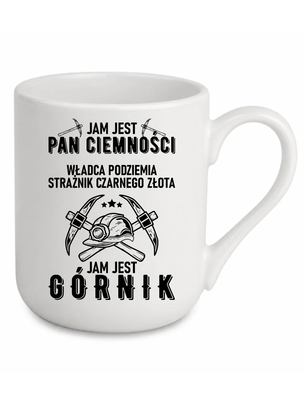Biały kubek elegant dla górnika - Pan Ciemności, Jam jest Górnik