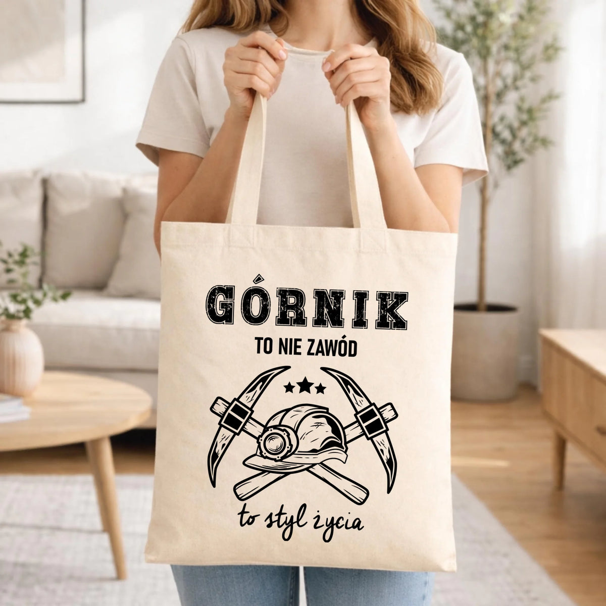 Prezent na święta dla górnika naturalna torba z nadrukiem - Górnik to nie zawód, to styl życia