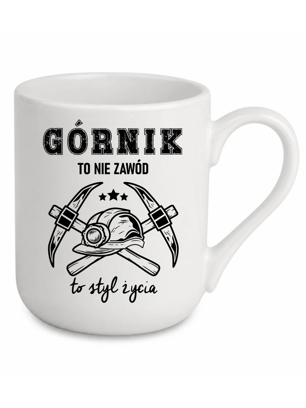 Biały kubek elegant dla górnika - Górnik to nie zawód, to styl życia