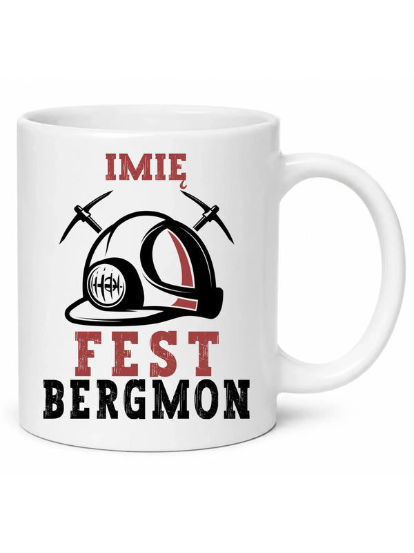 Biały kubek z imieniem dla górnika - Fest Bergmon