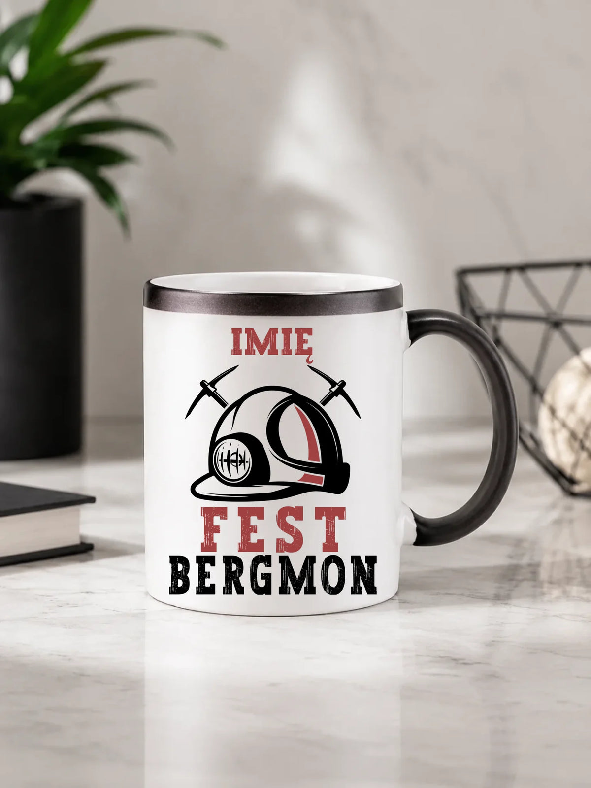 Prezent na urodziny dla górnika zmieniający kolor kubek magiczny z ukrytym nadrukiem - Fest Bergmon