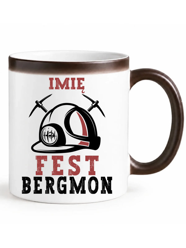 Zmieniający kolor kubek magiczny z imieniem dla górnika z ukrytym nadrukiem - Fest Bergmon