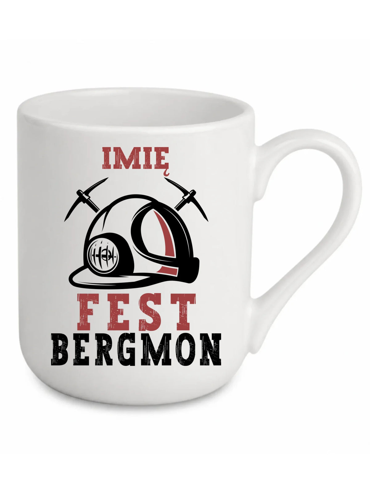 Biały kubek elegant z imieniem dla górnika - Fest Bergmon