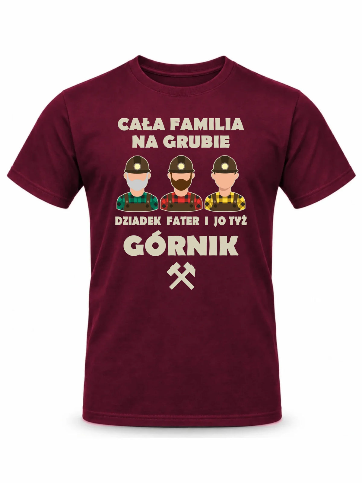 Burgundowa koszulka męska dla górnika - Cała familia na grubie