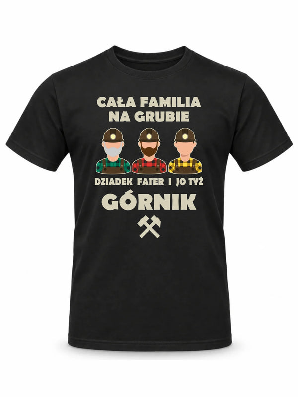 Czarna koszulka męska dla górnika - Cała familia na grubie