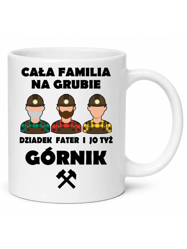 Biały kubek dla górnika - Cała familia na grubie