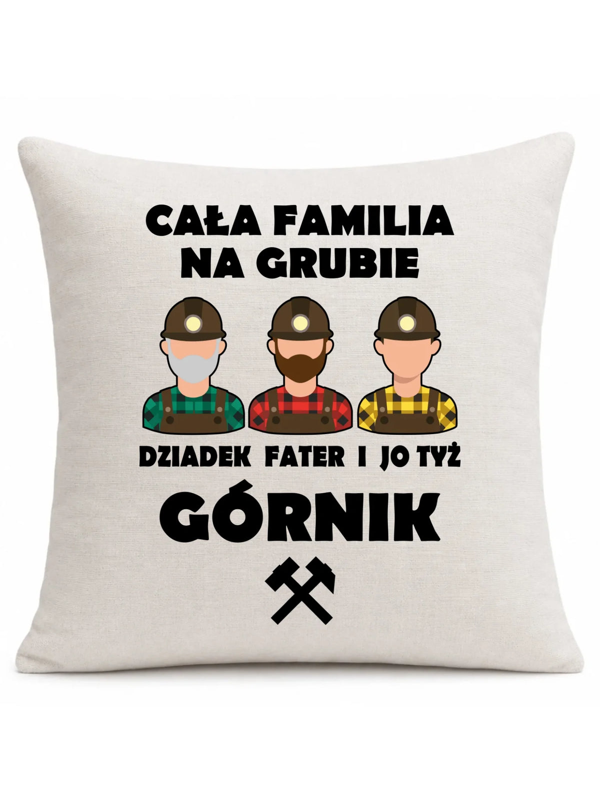 Kremowa poduszka lniana dla górnika - Cała familia na grubie
