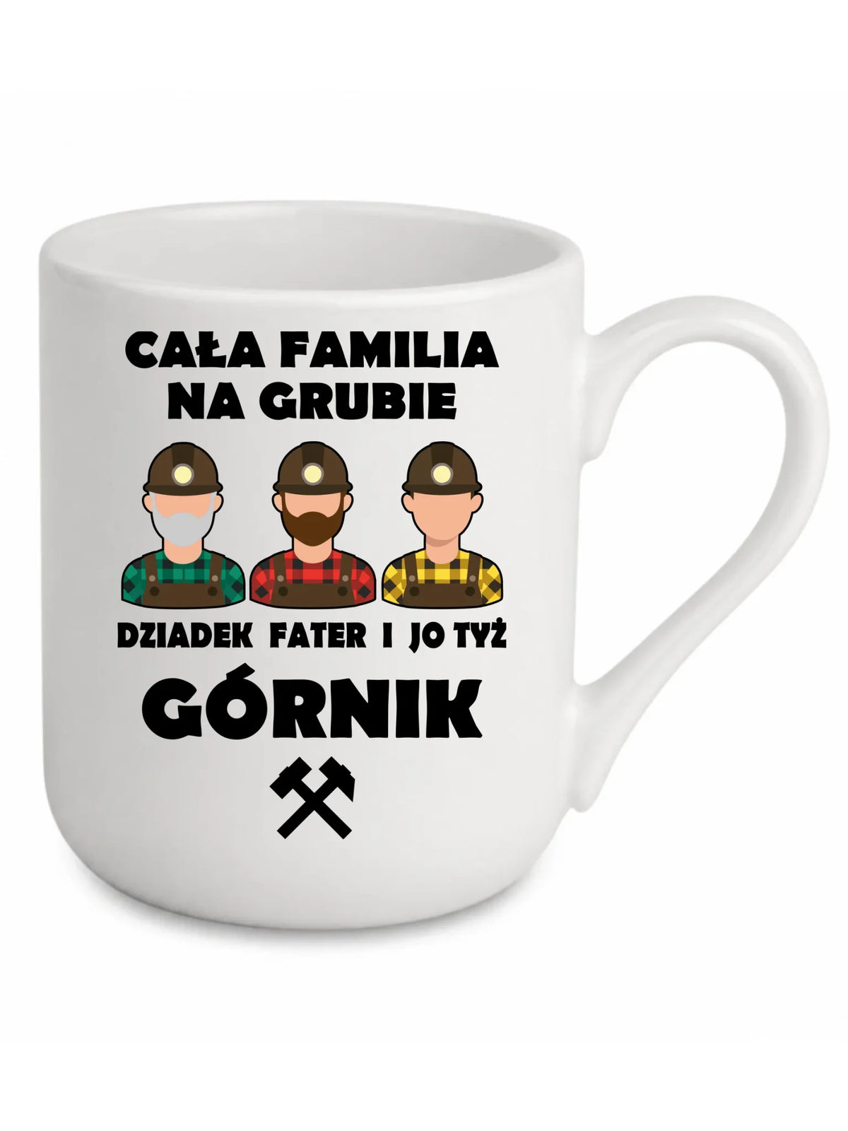 Biały kubek elegant dla górnika - Cała familia na grubie