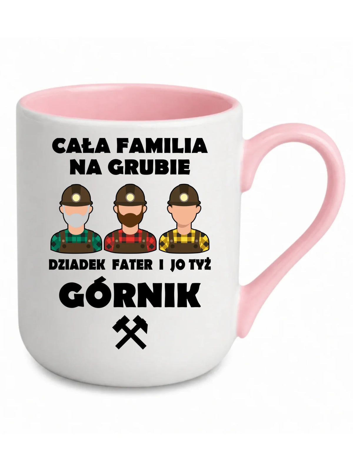 Biały z różowym środkiem kubek elegant dla górnika - Cała familia na grubie