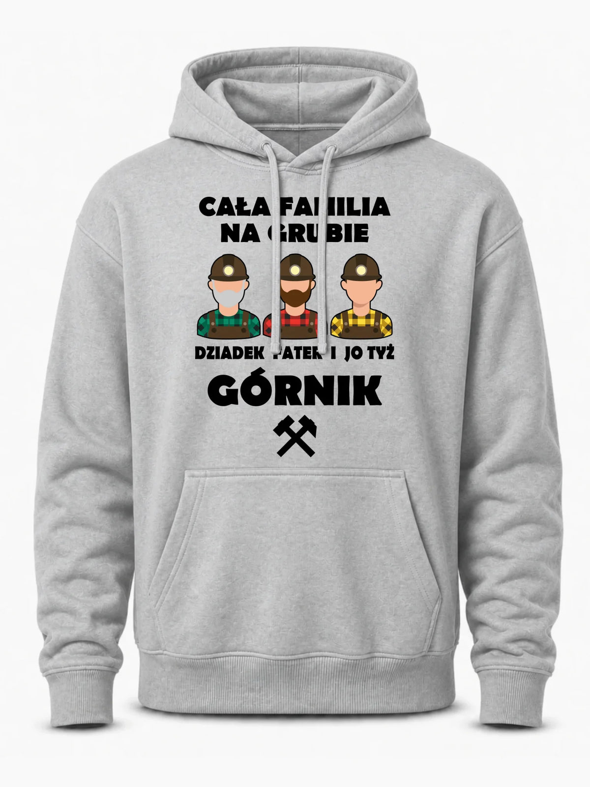 Szara bluza męska z kapturem dla górnika - Cała familia na grubie