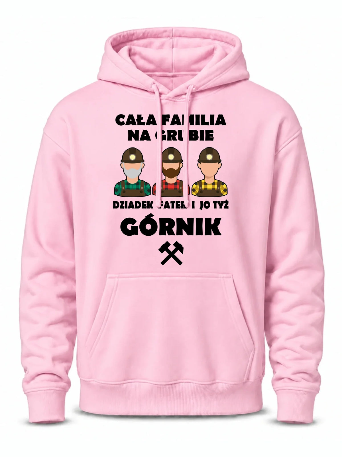 Różowa bluza męska z kapturem dla górnika - Cała familia na grubie