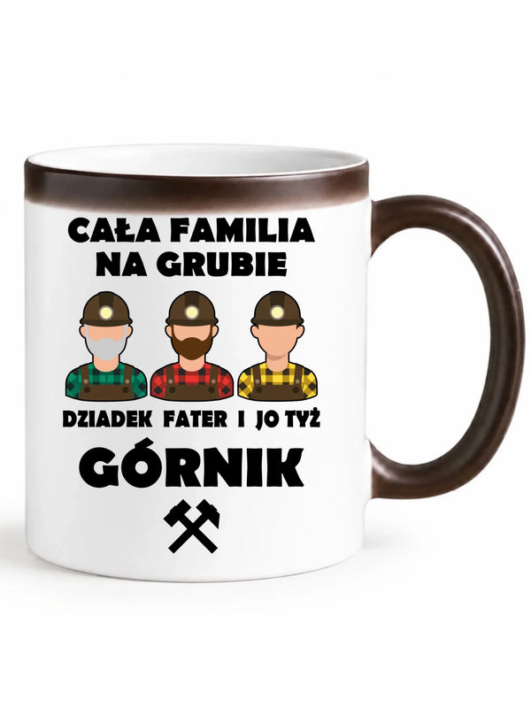 Zmieniający kolor kubek magiczny dla górnika z ukrytym nadrukiem - Cała familia na grubie