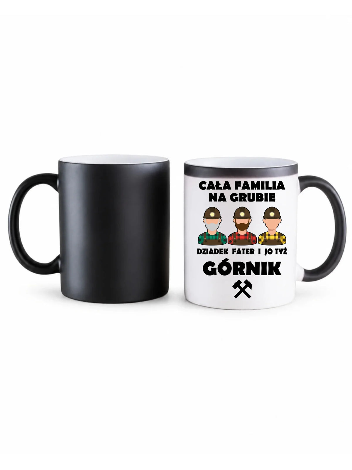 Zmieniający kolor kubek magiczny dla górnika z ukrytym nadrukiem - Cała familia na grubie