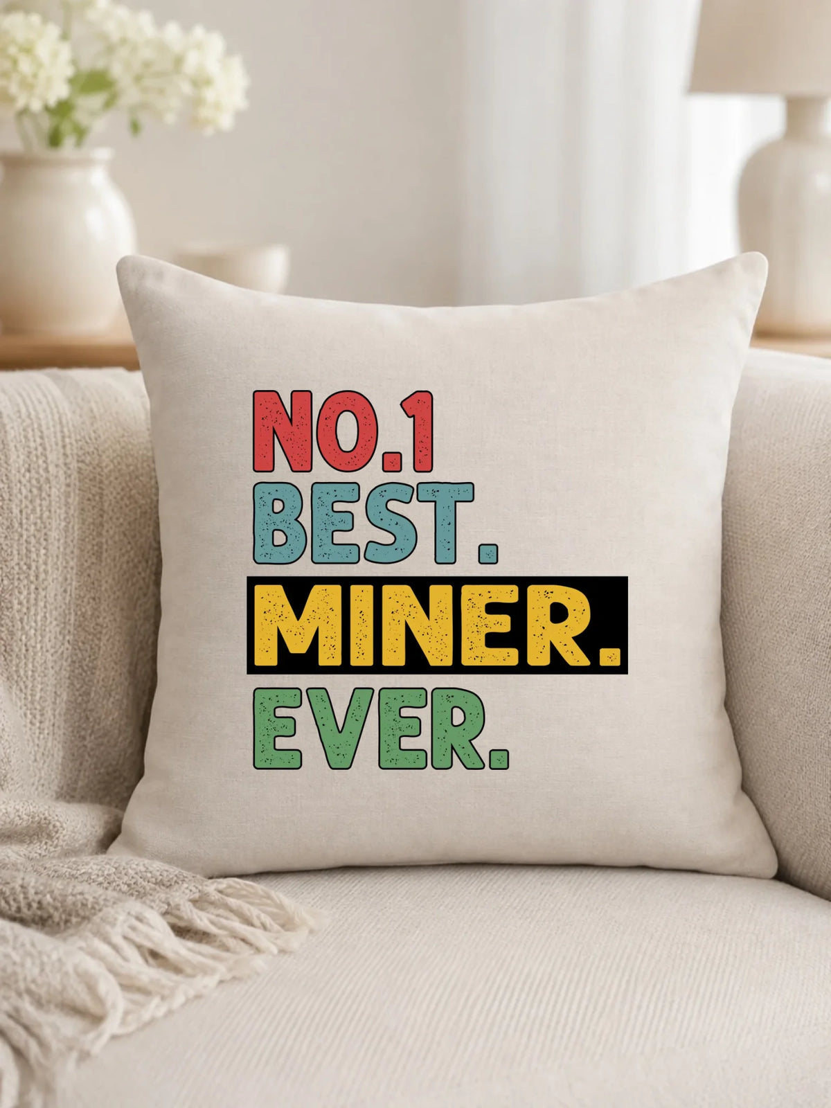 Prezent na Barbórkę biała poduszka z nadrukiem - Best Miner Ever