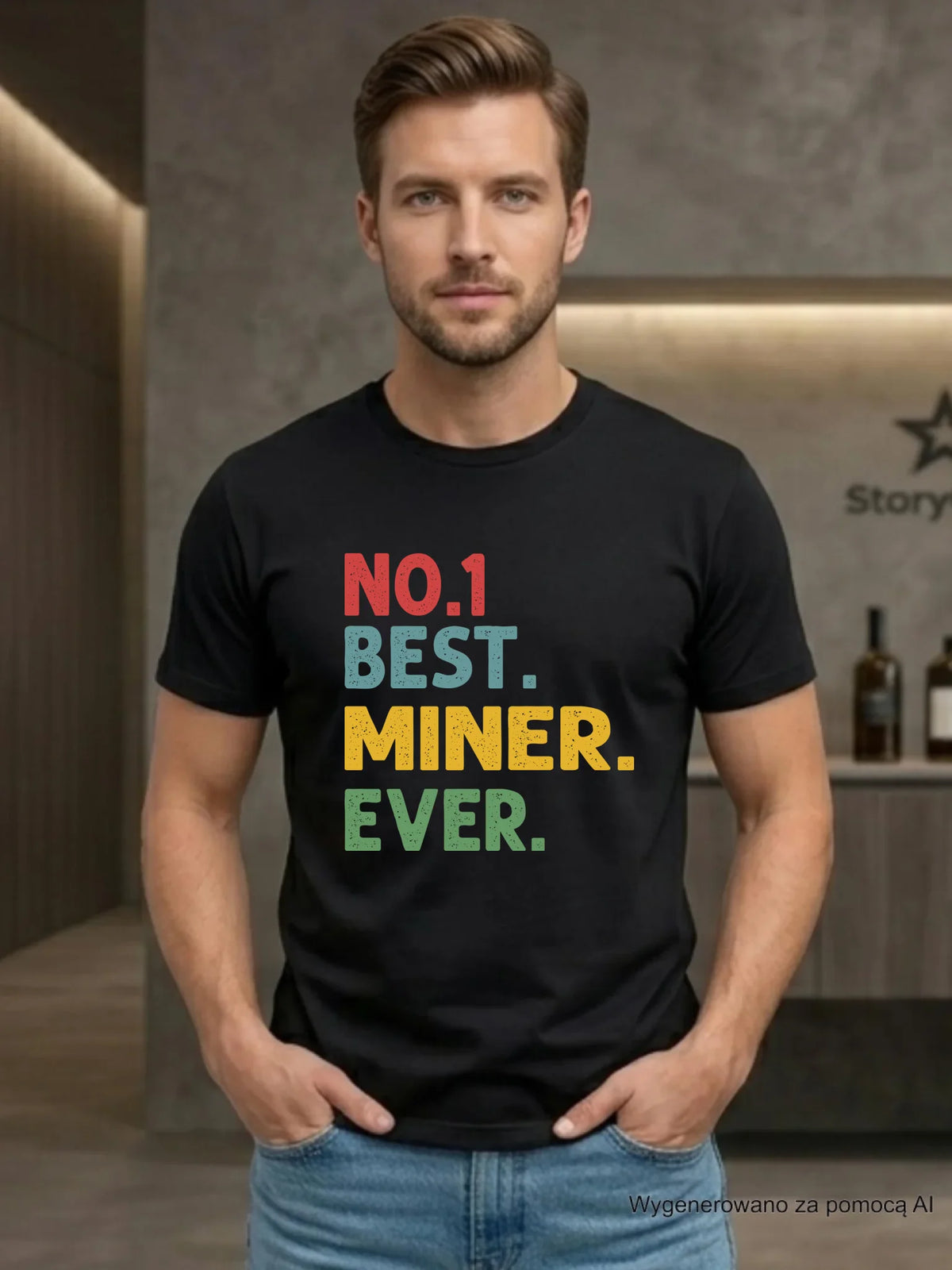 Prezent na Dzień Górnika czarna koszulka z nadrukiem - Best Miner Ever