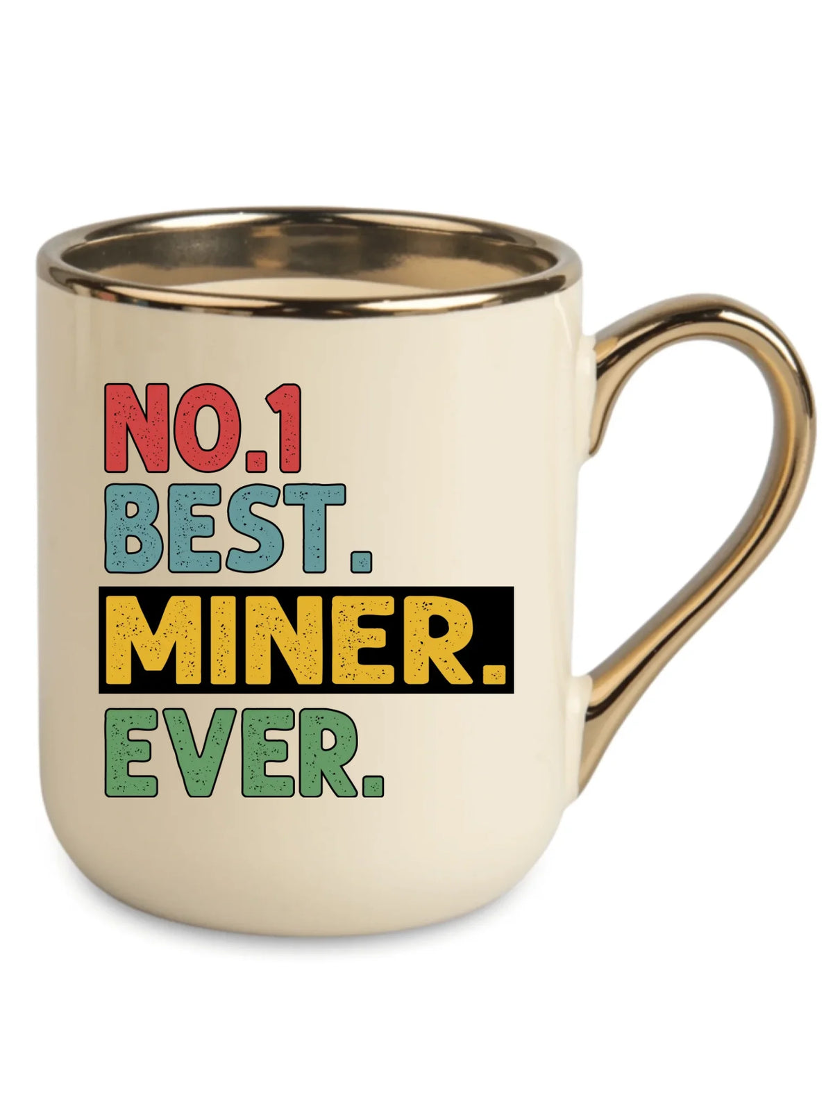Kremowy ze złotym rantem i uchem kubek elegant dla górnika - Best Miner Ever