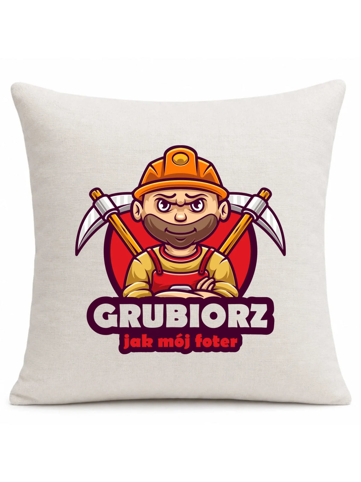 Kremowa poduszka lniana dla górnika - Grubiorz jak mój foter